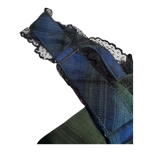 Urban Outfitters Kimchi Blue Plaid Corset Top Lace Bows Bustier M Green/Blue - Picture 3 of 9